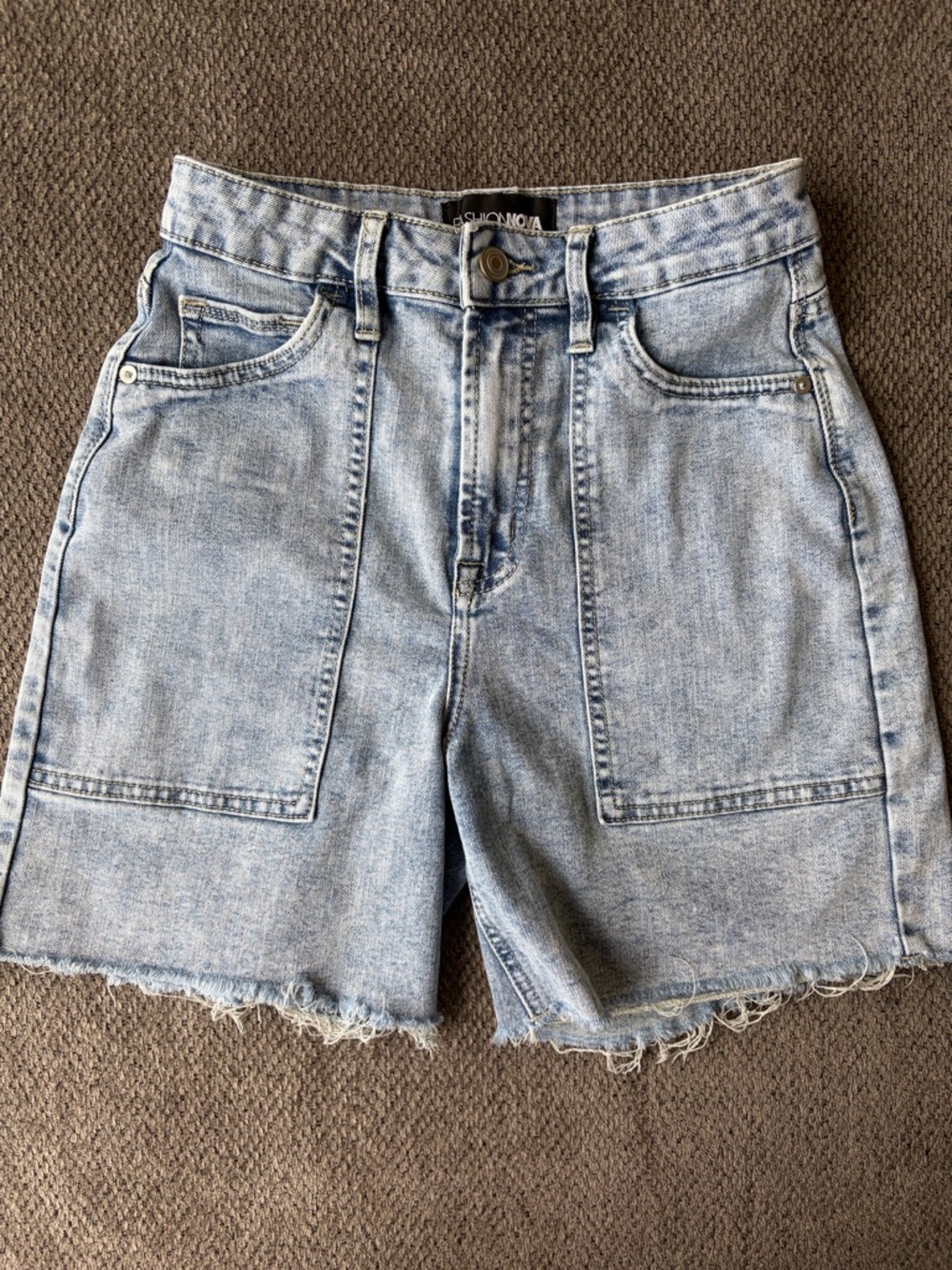 Fashion Nova Light Blue High-Rise Denim Utility Shorts